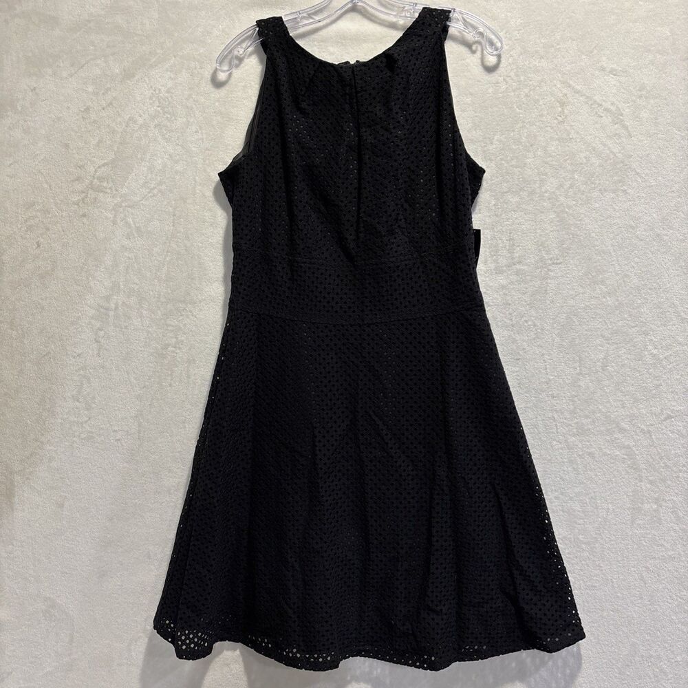 New York & Company Women's Black Eyelet Pleated Fit & Flare Dress Size 10 NWT